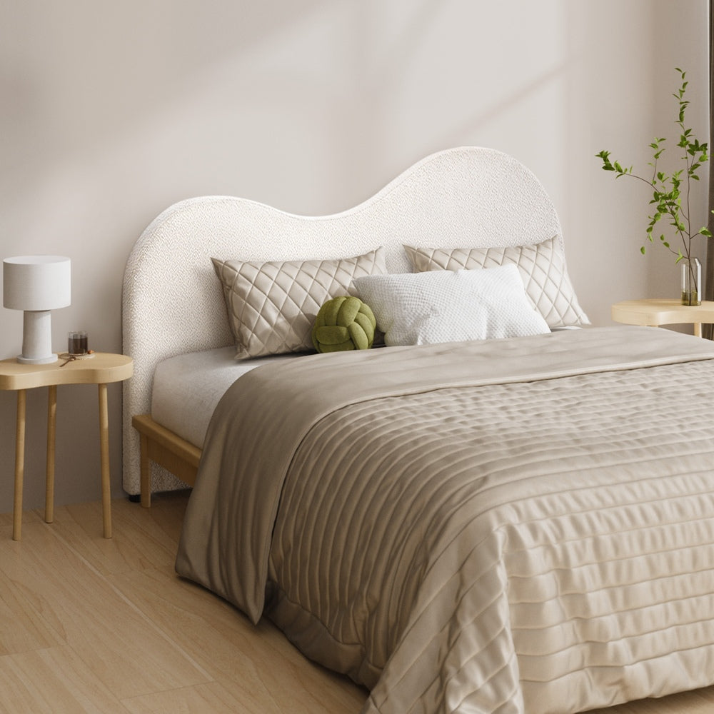 Oikiture Bed Head Queen Size Headboard Boucle Fabric White