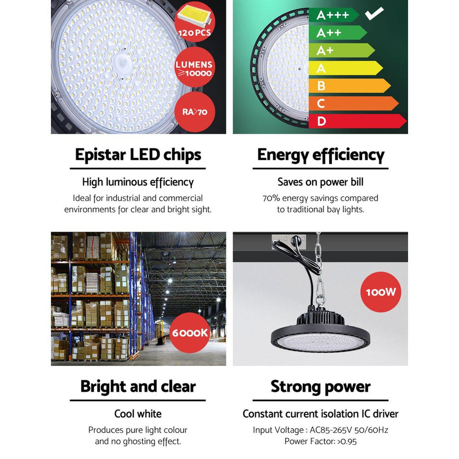 Leier LED High Bay Lights 100W UFO Industrial Workshop Warehouse Factory Lamp, image 6