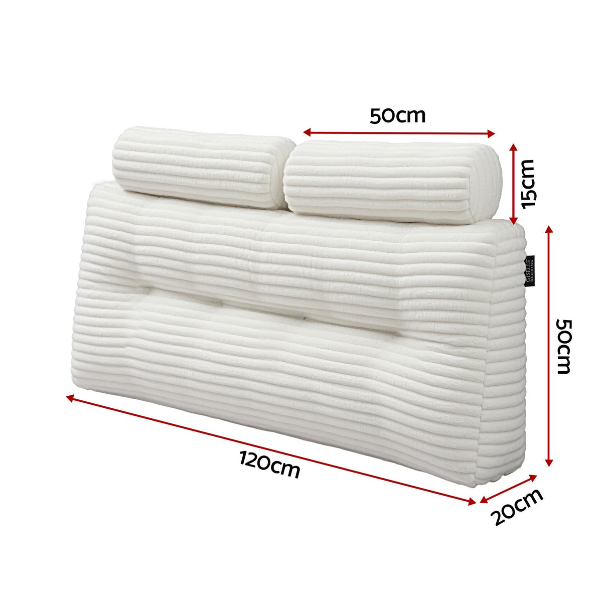 Giselle wedge pillow headboard with non-flattening shredded foam core, perfect for dorm reading or sofa lap desk, 330g corduroy cover, side pockets, Double