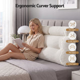Giselle wedge pillow headboard with non-flattening shredded foam core, perfect for dorm reading or sofa lap desk, 330g corduroy cover, side pockets, Double - Side View