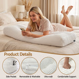 Giselle wedge pillow headboard with non-flattening shredded foam core, perfect for dorm reading or sofa lap desk, 330g corduroy cover, side pockets, Double - Top-Down View