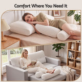 Giselle wedge pillow headboard with non-flattening shredded foam core, perfect for dorm reading or sofa lap desk, 330g corduroy cover, side pockets, Double - Rear View