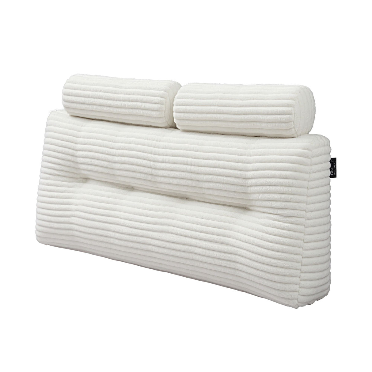 Giselle wedge pillow headboard with non-flattening shredded foam core, perfect for dorm reading or sofa lap desk, 330g corduroy cover, side pockets, Double