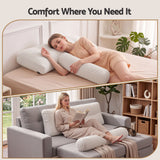 Giselle wedge pillow headboard with non-flattening shredded foam core, perfect for dorm reading or sofa lap desk, 330g corduroy cover, side pockets, King Single - Rear View
