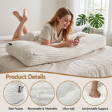 Giselle wedge pillow headboard with non-flattening shredded foam core, perfect for dorm reading or sofa lap desk, 330g corduroy cover, side pockets, Queen - Top-Down View