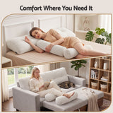 Giselle wedge pillow headboard with non-flattening shredded foam core, perfect for dorm reading or sofa lap desk, 330g corduroy cover, side pockets, Queen - Rear View