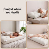 Giselle wedge pillow headboard with non-flattening shredded foam core, perfect for dorm reading or sofa lap desk, 330g corduroy cover, side pockets, Queen - Close-Up Angle