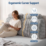Giselle Wedge Pillow Headboard, Easy Wash Zipper Cover & Anti-Flat Foam, Couch Lumbar Support for Dorm Readers, 340g Faux Rabbit Fur with Dual Pockets, Double - Side View