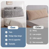 Giselle Wedge Pillow Headboard, Easy Wash Zipper Cover & Anti-Flat Foam, Couch Lumbar Support for Dorm Readers, 340g Faux Rabbit Fur with Dual Pockets, Double - Rear View