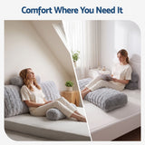 Giselle Wedge Pillow Headboard, Easy Wash Zipper Cover & Anti-Flat Foam, Couch Lumbar Support for Dorm Readers, 340g Faux Rabbit Fur with Dual Pockets, Double - Low Angle