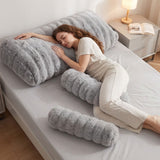 Giselle Wedge Pillow Headboard, Easy Wash Zipper Cover & Anti-Flat Foam, Couch Lumbar Support for Dorm Readers, 340g Faux Rabbit Fur with Dual Pockets, Double - Extra Image