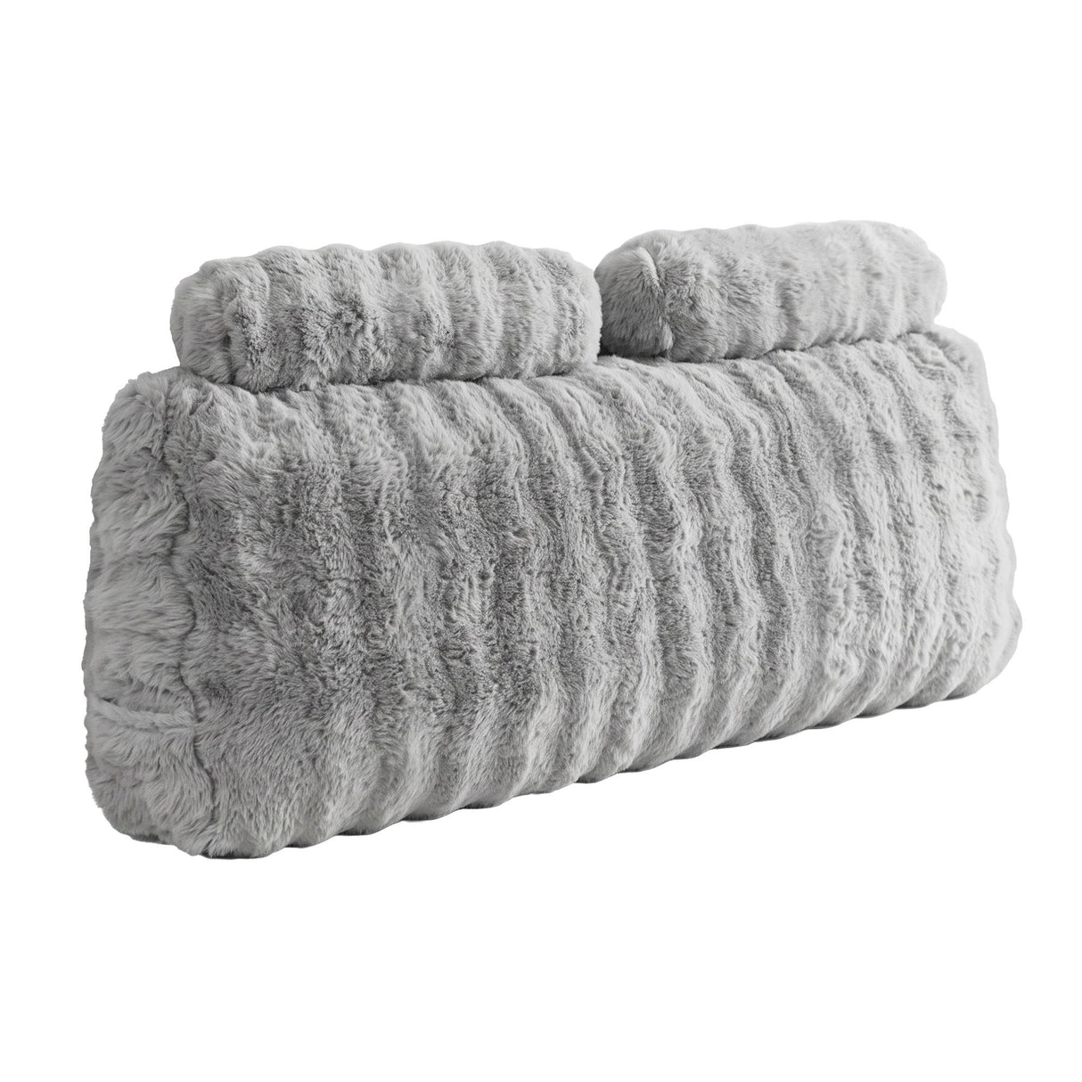 Giselle Wedge Pillow Headboard, Easy Wash Zipper Cover & Anti-Flat Foam, Couch Lumbar Support for Dorm Readers, 340g Faux Rabbit Fur with Dual Pockets, Double