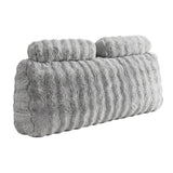 Giselle Wedge Pillow Headboard, Easy Wash Zipper Cover & Anti-Flat Foam, Couch Lumbar Support for Dorm Readers, 340g Faux Rabbit Fur with Dual Pockets, Double - Extra Image