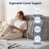 Giselle Wedge Pillow Headboard, Easy Wash Zipper Cover & Anti-Flat Foam, Couch Lumbar Support for Dorm Readers, 340g Faux Rabbit Fur with Dual Pockets, King Single - Side View