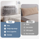Giselle Wedge Pillow Headboard, Easy Wash Zipper Cover & Anti-Flat Foam, Couch Lumbar Support for Dorm Readers, 340g Faux Rabbit Fur with Dual Pockets, King Single - Rear View