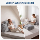 Giselle Wedge Pillow Headboard, Easy Wash Zipper Cover & Anti-Flat Foam, Couch Lumbar Support for Dorm Readers, 340g Faux Rabbit Fur with Dual Pockets, King Single - Low Angle