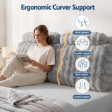 Giselle Wedge Pillow Headboard, Easy Wash Zipper Cover & Anti-Flat Foam, Couch Lumbar Support for Dorm Readers, 340g Faux Rabbit Fur with Dual Pockets, Queen - Side View