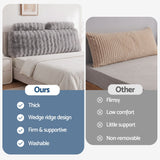 Giselle Wedge Pillow Headboard, Easy Wash Zipper Cover & Anti-Flat Foam, Couch Lumbar Support for Dorm Readers, 340g Faux Rabbit Fur with Dual Pockets, Queen - Rear View