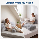 Giselle Wedge Pillow Headboard, Easy Wash Zipper Cover & Anti-Flat Foam, Couch Lumbar Support for Dorm Readers, 340g Faux Rabbit Fur with Dual Pockets, Queen - Low Angle