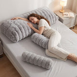 Giselle Wedge Pillow Headboard, Easy Wash Zipper Cover & Anti-Flat Foam, Couch Lumbar Support for Dorm Readers, 340g Faux Rabbit Fur with Dual Pockets, Queen - Extra Image