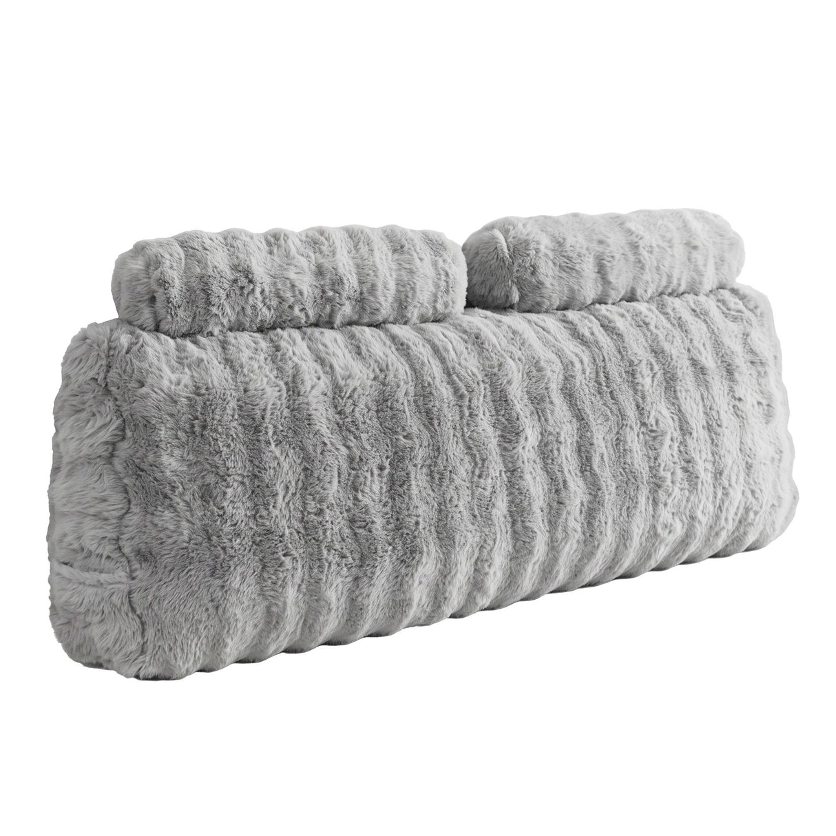 Giselle Wedge Pillow Headboard, Easy Wash Zipper Cover & Anti-Flat Foam, Couch Lumbar Support for Dorm Readers, 340g Faux Rabbit Fur with Dual Pockets, Queen