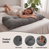 Giselle Headboard Pillow for Sitting in Bed, Upgraded Shredded Foam Reading Wedge Cushion for Lumbar Support, 320g Corduroy Backrest with Side Pockets for Dorm Daybed, Double - 45-Degree Angle