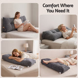 Giselle Headboard Pillow for Sitting in Bed, Upgraded Shredded Foam Reading Wedge Cushion for Lumbar Support, 320g Corduroy Backrest with Side Pockets for Dorm Daybed, Double - Close-Up Angle