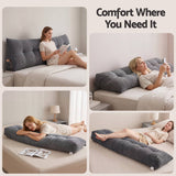 Giselle Headboard Pillow for Sitting in Bed, Upgraded Shredded Foam Reading Wedge Cushion for Lumbar Support, 320g Corduroy Backrest with Side Pockets for Dorm Daybed, King - Close-Up Angle