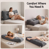 Giselle Headboard Pillow for Sitting in Bed, Upgraded Shredded Foam Reading Wedge Cushion for Lumbar Support, 320g Corduroy Backrest with Side Pockets for Dorm Daybed, Queen - Close-Up Angle