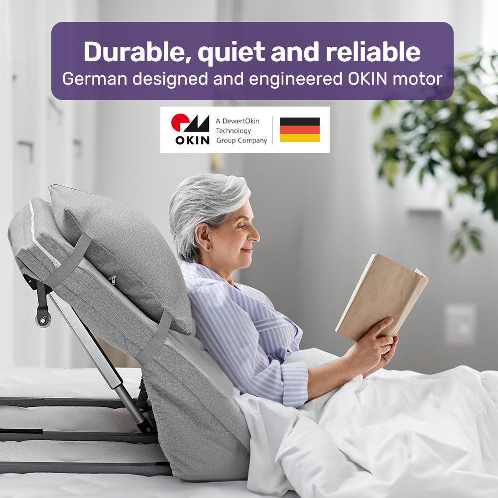 Equipmed Electric Adjustable Bed Backrest, German-Engineered Power Lifting Back Support with Remote Control, Grey