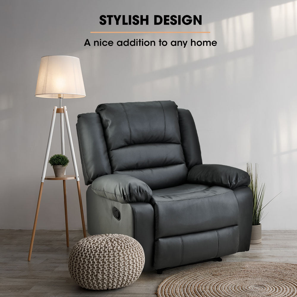 FORTIA Luxury Recliner Lounge Chair, Single Faux Leather Armchair, for Home Theatre Cinema, Elderly,