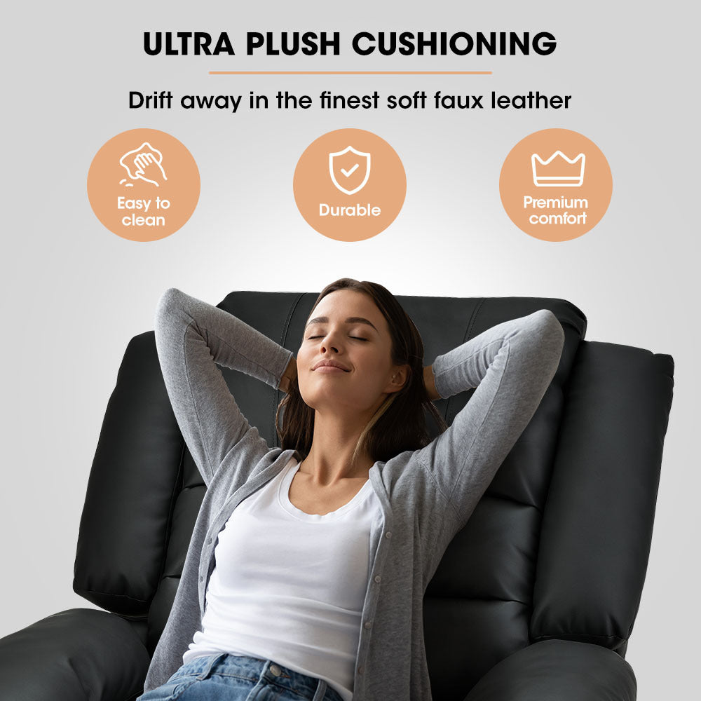 FORTIA Luxury Recliner Lounge Chair, Single Faux Leather Armchair, for Home Theatre Cinema, Elderly,