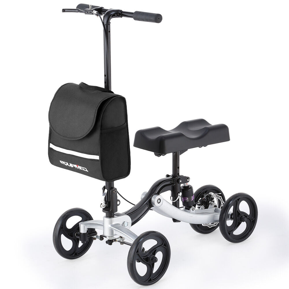 EQUIPMED Eclipse 136kg Capacity SoftRide Suspension Premium Knee Scooter - Silver