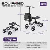 EQUIPMED Eclipse 136kg Capacity SoftRide Suspension Premium Knee Scooter - Silver - Rear View