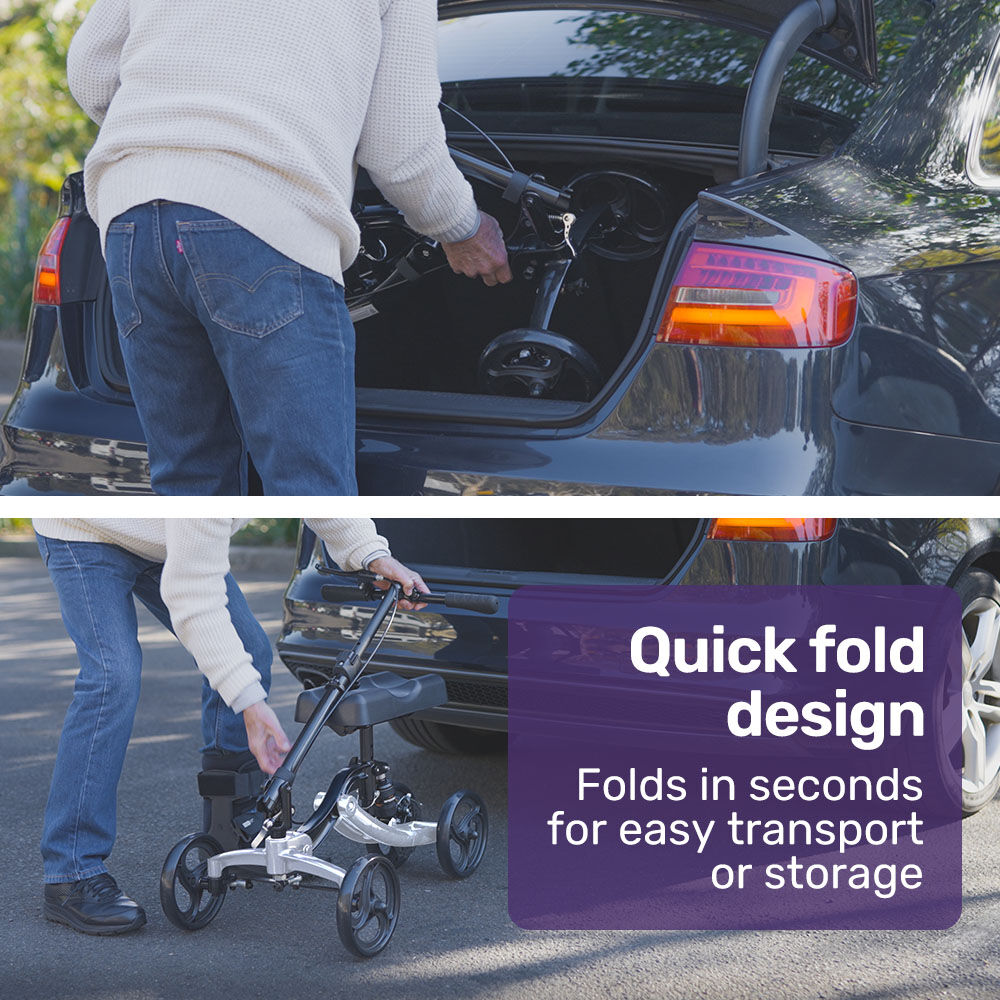 EQUIPMED Eclipse 136kg Capacity SoftRide Suspension Premium Knee Scooter - Silver