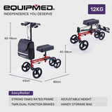 Equipmed Knee Scooter Walker, Dual Brakes - Bag - Broken Leg Ankle Foot Mobility - Crutches Alternative - Red - Rear View
