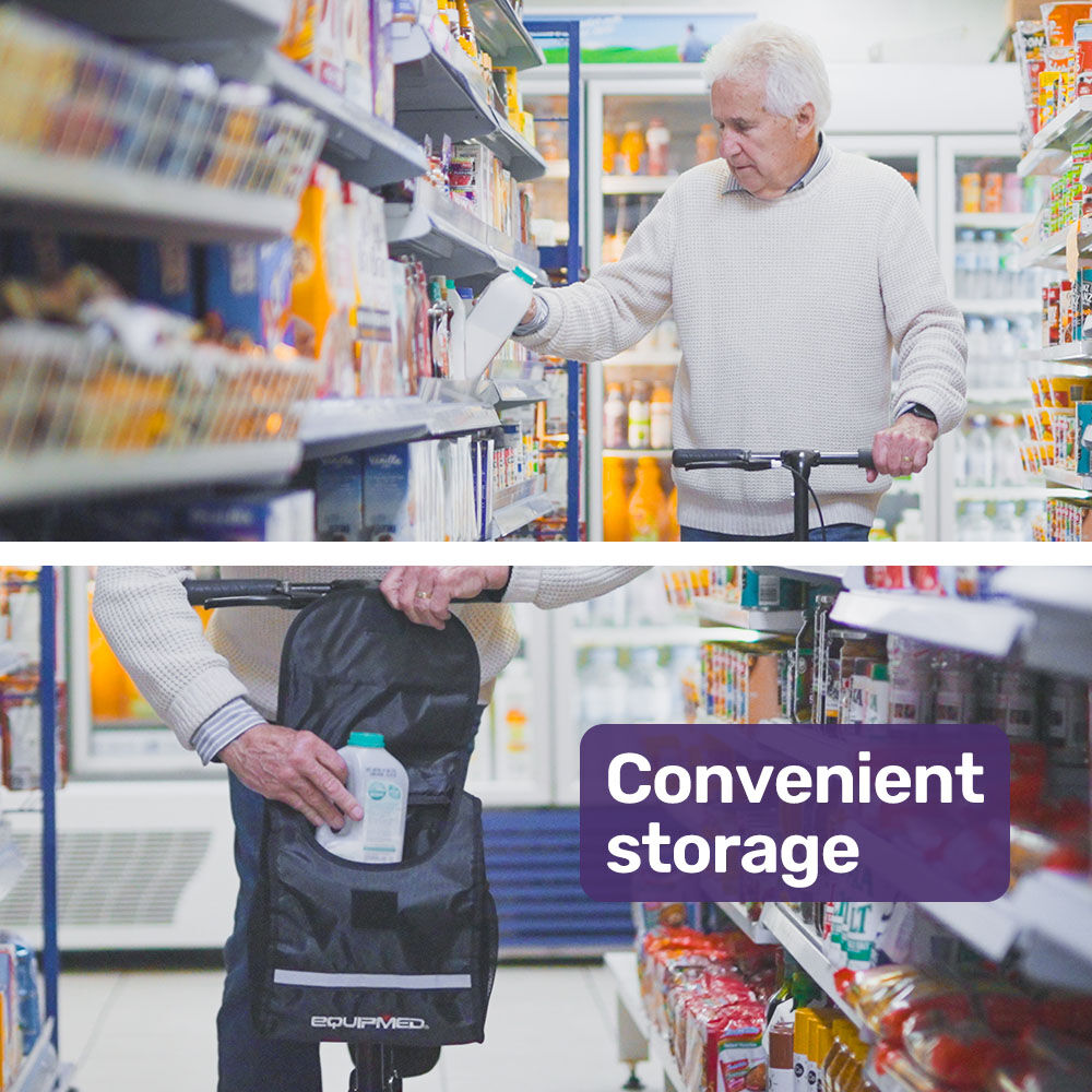 Equipmed Knee Scooter Walker, Dual Brakes - Bag - Broken Leg Ankle Foot Mobility - Crutches Alternative - Red