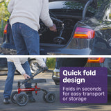 Equipmed Knee Scooter Walker, Dual Brakes - Bag - Broken Leg Ankle Foot Mobility - Crutches Alternative - Red - Side View