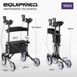 EQUIPMED Upright Rollator Walker with Forearm Rest Supports, Mobilty Aid with Seat, Grey - Rear View