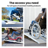 EQUIPMED 123cm Portable Folding Aluminium Access Ramp 272kg Rated, Silver, for Wheelchair, Mobility Scooter - Low Angle