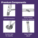 Equipmed Bath Transfer Bench Chair, Bathtubs or Shower, 125kg Capacity, for Seniors Elderly, White - Front View