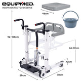 EQUIPMED 4in1 Patient Lift Transfer Chair, Easy Hydraulic Height Adjustment, Shower Compatible, Over Toilet, Removable Commode, for Seniors Elderly Disabled - Rear View