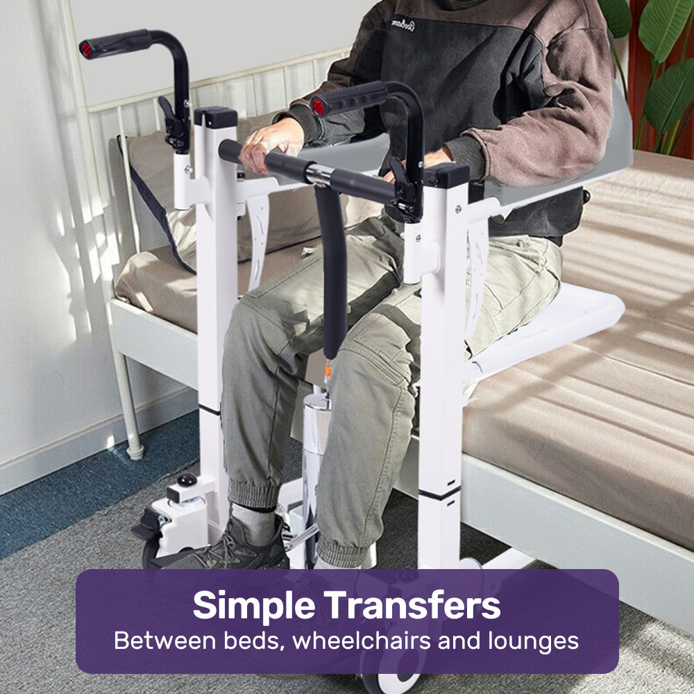 EQUIPMED 4in1 Patient Lift Transfer Chair, Easy Hydraulic Height Adjustment, Shower Compatible, Over Toilet, Removable Commode, for Seniors Elderly Disabled