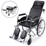 Equipmed Folding Manual Reclining Wheelchair Self Propelled, 24' Rear Wheels, Chrome Steel Frame, 46cm Wide Seat, 100kg Capacity, Park Brakes