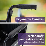 EQUIPMED Folding Transit Manual Wheelchair, Attendant Propelled, Steel Frame, Wide Seat, Comfortable for S-XL, 114kg Capacity, Park Brakes, Transport - Top-Down View