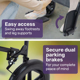 EQUIPMED Folding Transit Manual Wheelchair, Attendant Propelled, Steel Frame, Wide Seat, Comfortable for S-XL, 114kg Capacity, Park Brakes, Transport - Extra Image