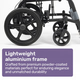 Equipmed Folding Transit Wheelchair, Lightweight Aluminium for Easy Transport, Grey - Front View