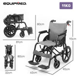 Equipmed Folding Transit Wheelchair, Lightweight Aluminium for Easy Transport, Grey - Rear View