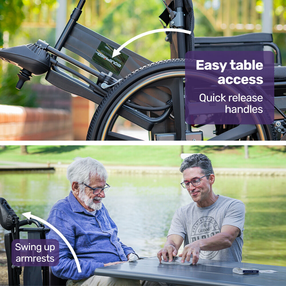 EQUIPMED Electric Wheelchair Folding, Airline Approved, Long Range, Lithium Battery, 24' Rear Wheels, Black