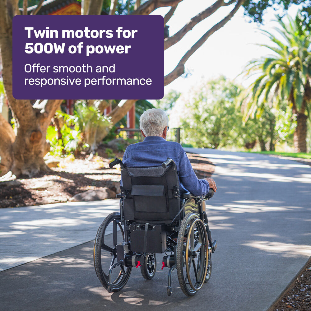 EQUIPMED Electric Wheelchair Folding, Airline Approved, Long Range, Lithium Battery, 24' Rear Wheels, Black